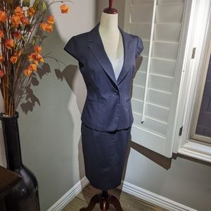 Ann Taylor Navy Blue Pin Stripe Cap Sleeve Blazer and Pencil Skirt - Suit